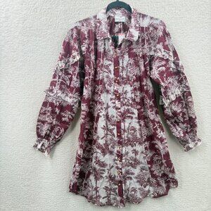 Miss June Paris boho Long Balloon sleeves Shirt dress Burgundy white Cotton